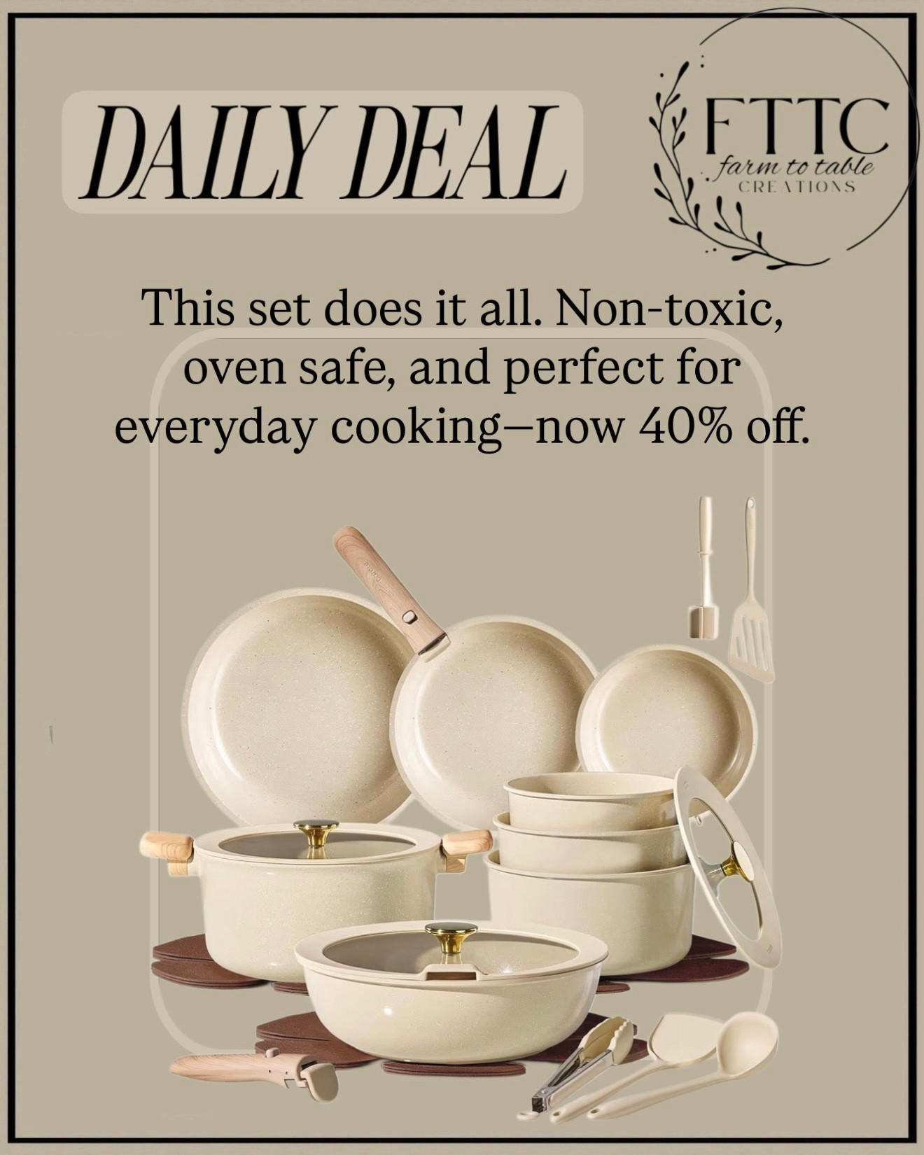 Early Amazon Big Spring Deal. CAROTE Ceramic Cookware Set Non Stick Pots and Pans Set PFAS Free Kitchen Essentials

Follow @farmtotablecreations on Instagram for more home finds 🤍

This 25-piece ceramic cookware set is a top-selling favorite right now with over 1K+ bought in the past month. Non-toxic, nonstick, and designed with removable handles for easy storage and versatility—perfect for everyday cooking or small space kitchens.

#cookware #kitchenessentials #potsandpans #nonstickcookware #kitchenfinds

cookware set | ceramic cookware | non toxic kitchen | pots and pans set | removable handle cookware | rv kitchen essentials | induction cookware | oven safe cookware | kitchen upgrade | affordable cookware | beige cookware | neutral kitchen | amazon kitchen finds | cooking essentials | kitchen must haves | space saving kitchen | nonstick pots | modern kitchen | kitchen organization | everyday cooking | minimalist kitchen | kitchen deals | cookware sale | home kitchen | kitchen setup

#LTKHome #LTKSaleAlert
