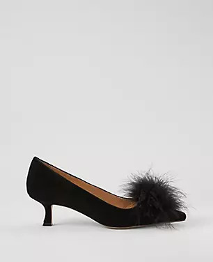 Nip-Toe Kitten-Heel Suede Feather Pump | Ann Taylor (US)