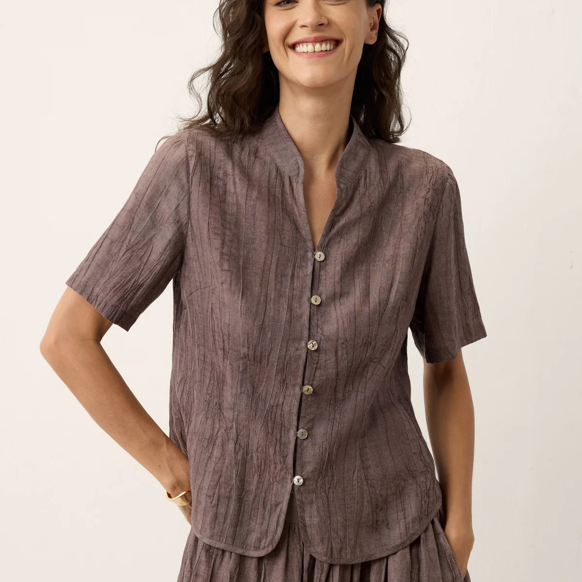 Lyocell Textured Stand Collar Shirt Jacket PHILIPPA | LINTICO