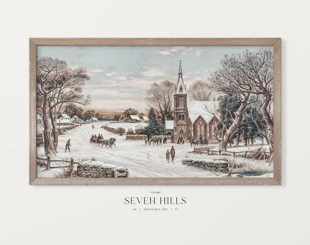 Winter Village Frame TV Oil Painting, Vintage Snow City Holiday Samsung TV Art | #TV186 | Etsy (US)