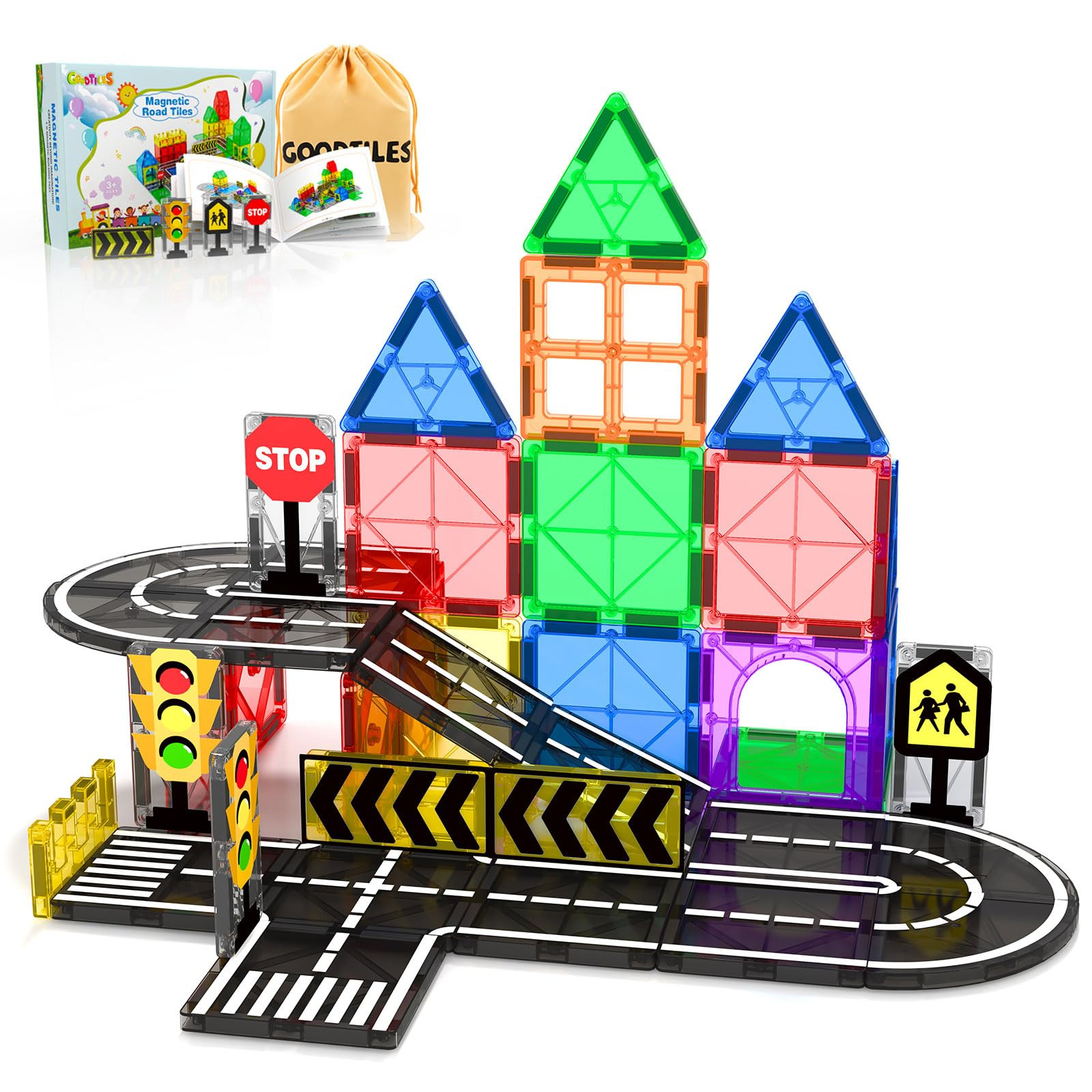 Magnetic Tiles - Road Set, Magnetic Building Blocks, Preschool Montessori Toys Gift for 3+ Year Old Boys and Girls, Sensory Travel Toys for Kids Aged 3-5 and 4-8, Ideas for Toddler with Autism 38pcs | Amazon (US)