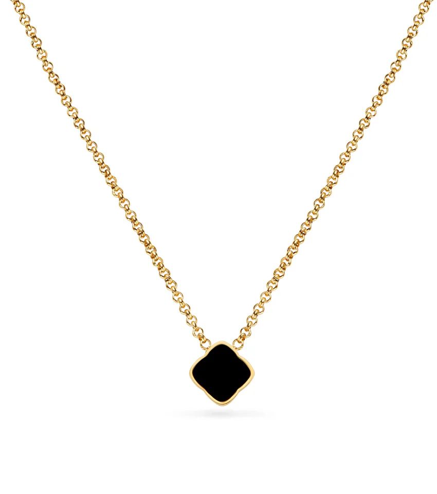 Black Enamel Clover Necklace (Gold) | Abbott Lyon