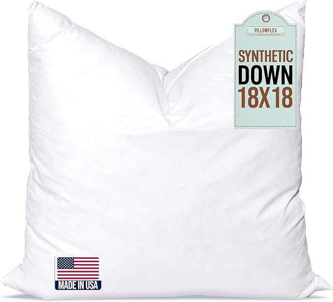 Pillowflex Synthetic Down Pillow Insert - 18x18 Down Alternative Pillow, Ultra Soft Throw Pillow,... | Amazon (US)
