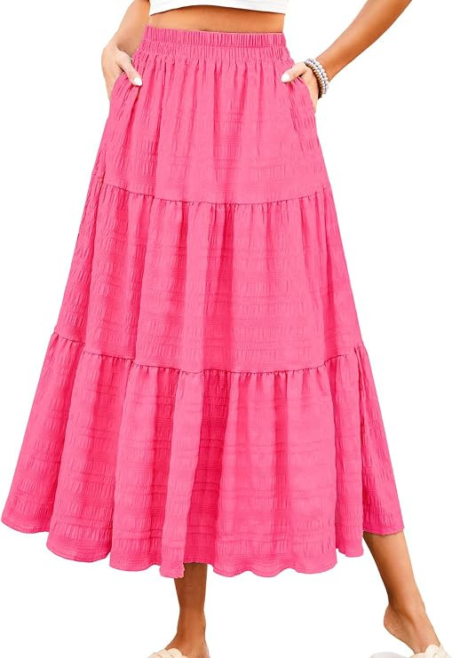 Women's Summer Casual Elegant Smock Layered Tiered Maxi Skirt High Waisted A Line Flowy Long Skir... | Amazon (US)