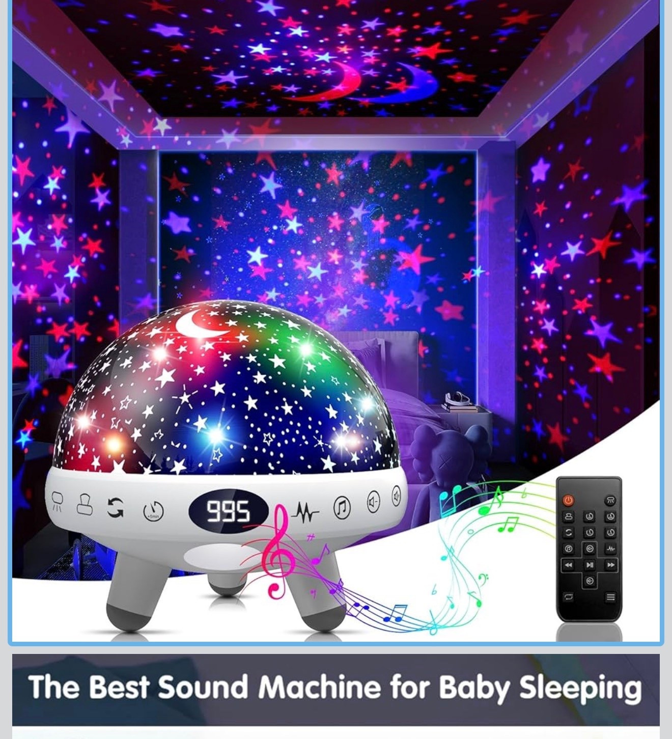 Mis hijos lo han amado, con sonidos blancos y musica mas las luces de estrellas que dan vueltas en toda la habitación hace el ambiente perfecto para calmarlos e inducirlos a dormir . Recomendado aparte trae un control. Aparte es una lampara de noche a la vez con luces extra por debajo que puedes poner en distintas tonalidades. 10/10 so far.! 

#LTKmomlife