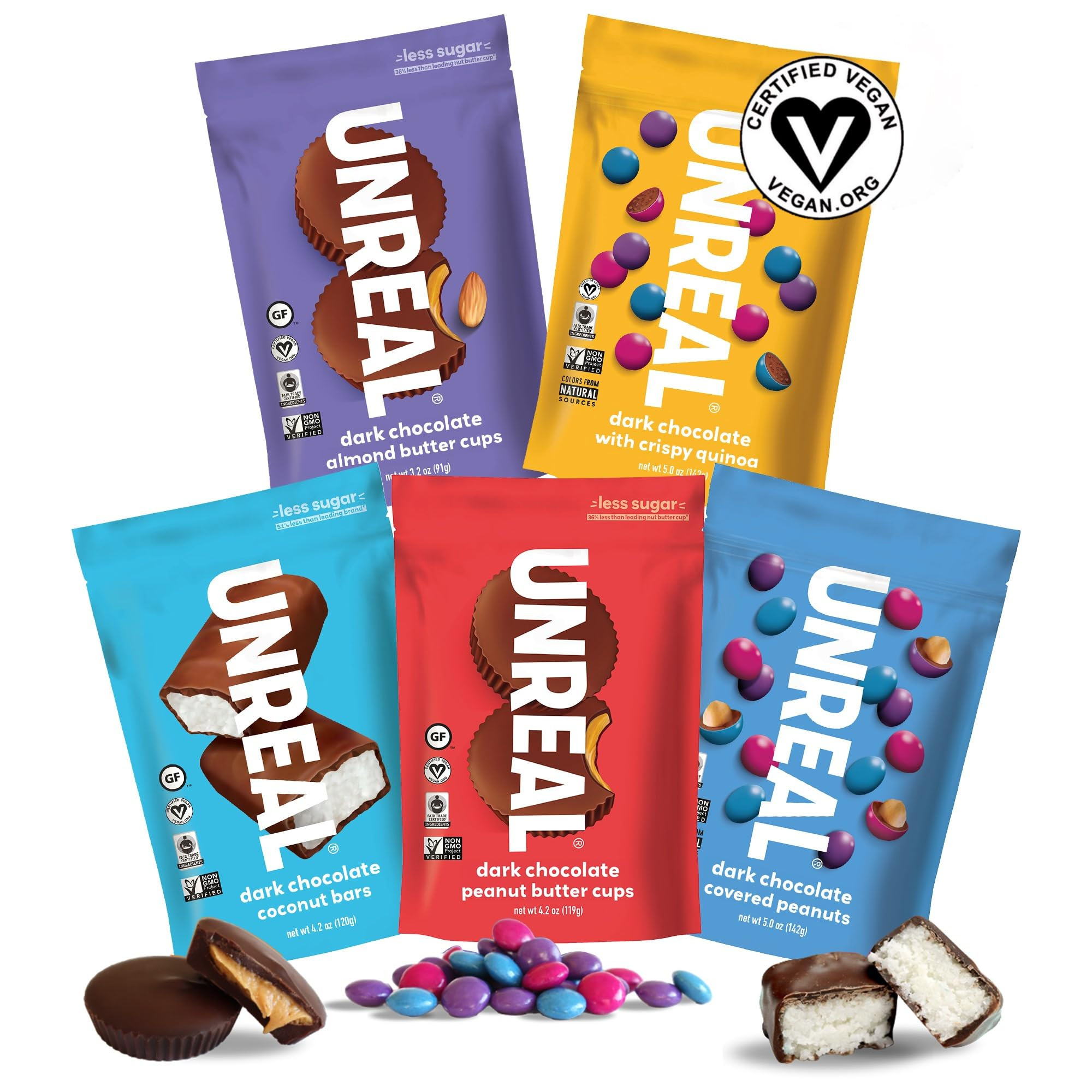 UNREAL Vegan Variety Pack (5 Bag Sampler) | Less Sugar, Fair Trade, Non-GMO Ingredients with no C... | Amazon (US)