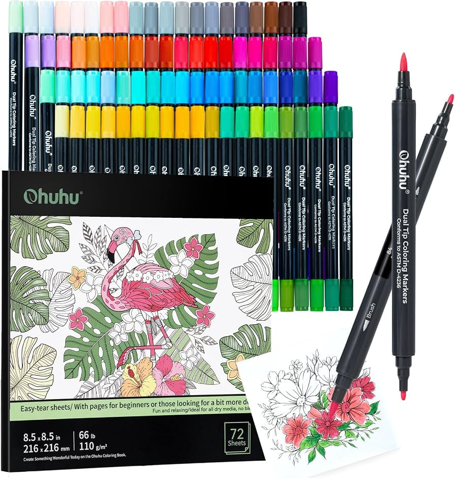 Ohuhu Markers Brush Tip 80-colors with 72-sheet Coloring Book - Fine & Brush Dual Tips Markers fo... | Amazon (CA)