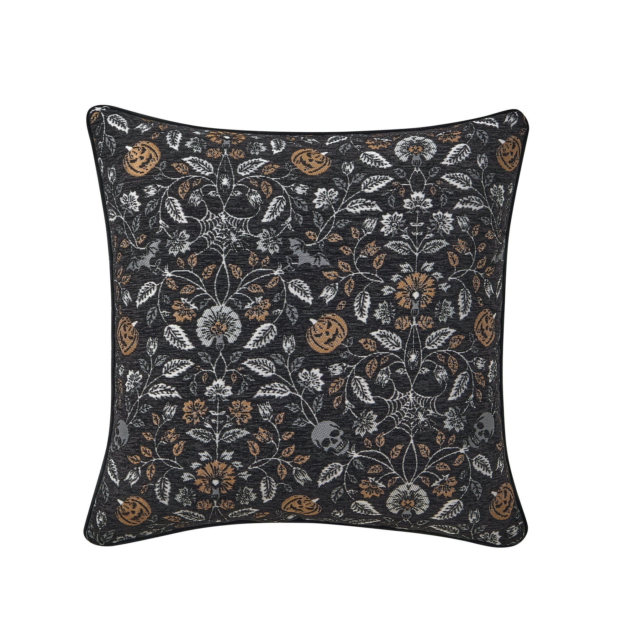 My Texas House 18" x 18" Pumpkin Black Skull Jacquard Decorative Pillow Cover | Walmart (US)