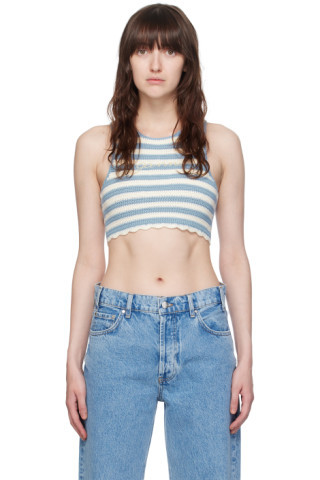 GANNI - Blue & Off-White Racerback Tank Top | SSENSE