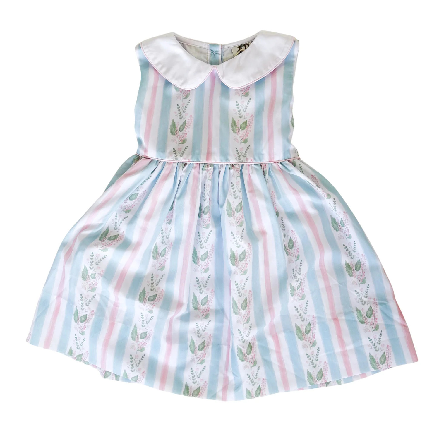 Girls Blue Floral Stripe Sleeveless Dress | Hamner Hill