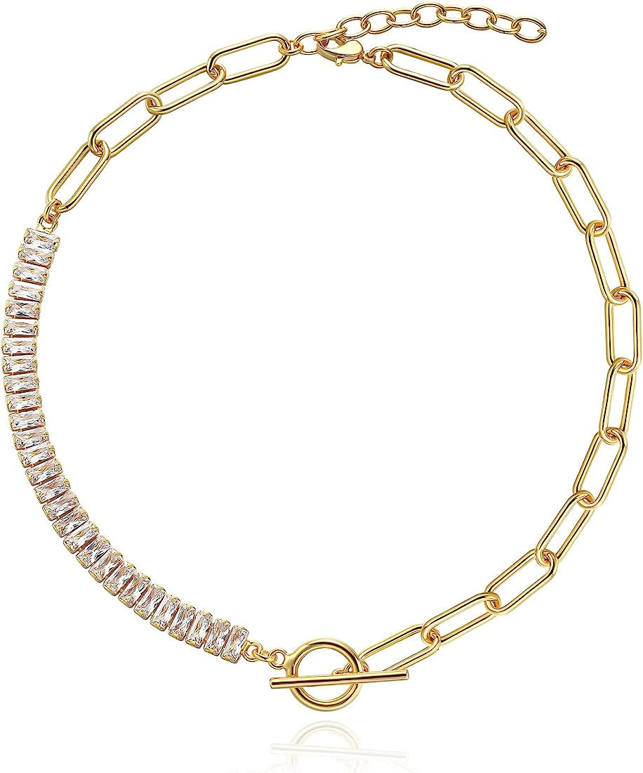 ACC PLANET Statement Gold Plated 4mm Thick Oval Chain Link Choker Toggle Necklaces Chunky Gold Je... | Amazon (US)