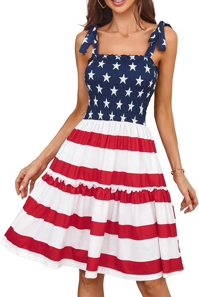 Womens Summer Casual Dresses Spaghetti Strap Smocked Mini Dress | Amazon (US)