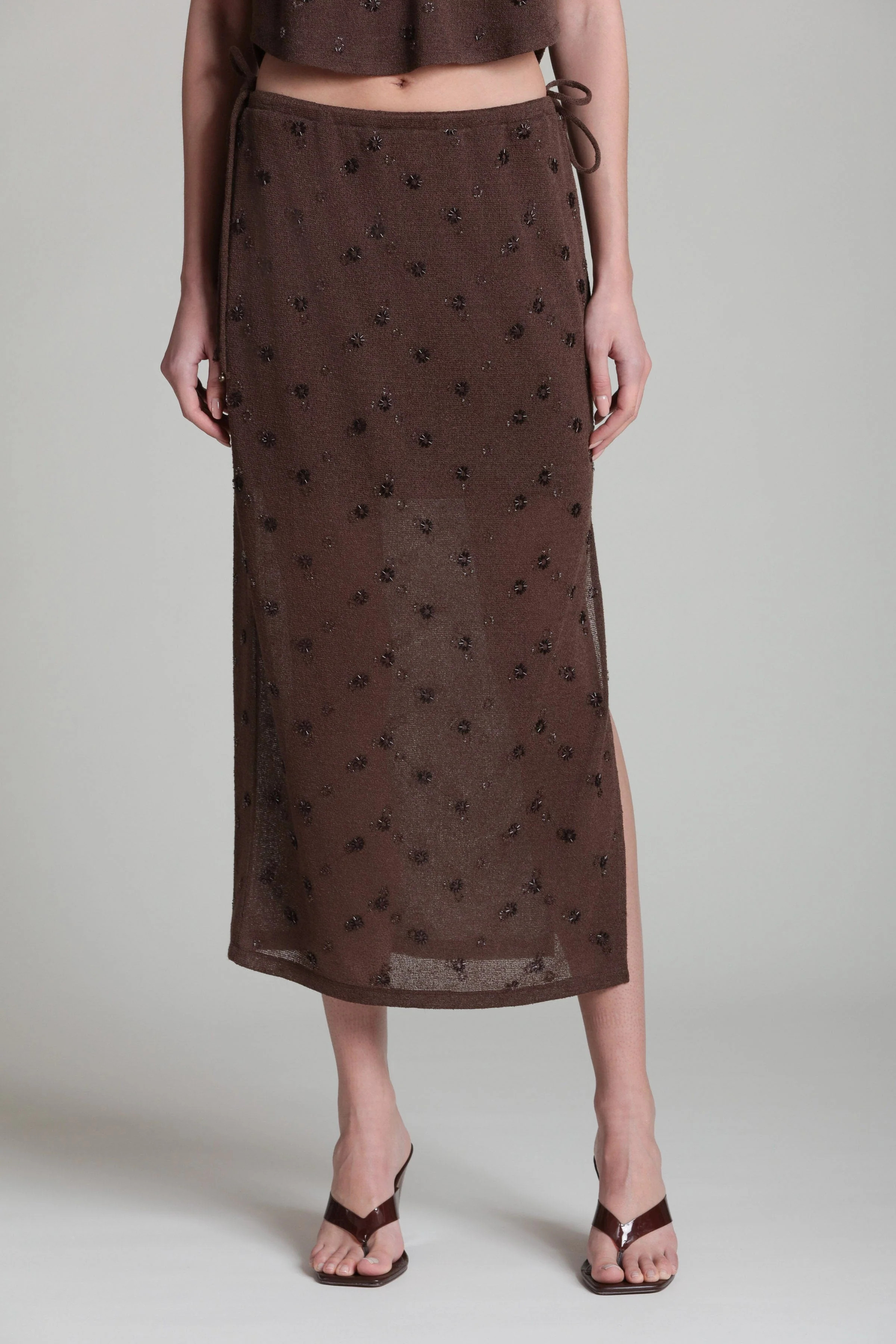 Beaded Knit Mid Rise Drawstring Skirt | Avec Les Filles