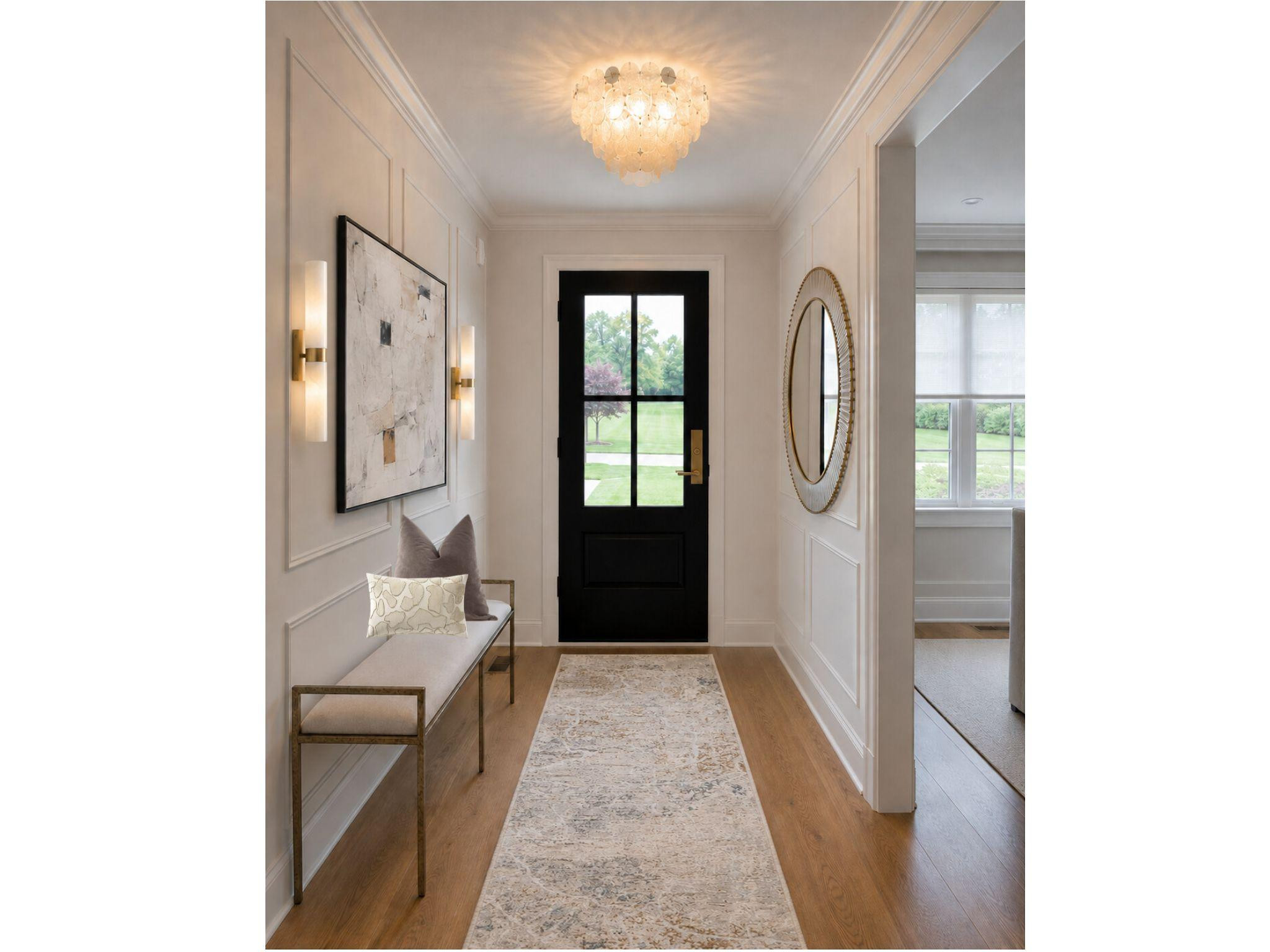 The recipe for a timeless entryway: a statement light fixture, oversized artwork, a beautiful mirror, and a cozy bench to tie it all together. Simple, functional, and effortlessly elevated. 

 #LTKHome #LTKSaleAlert