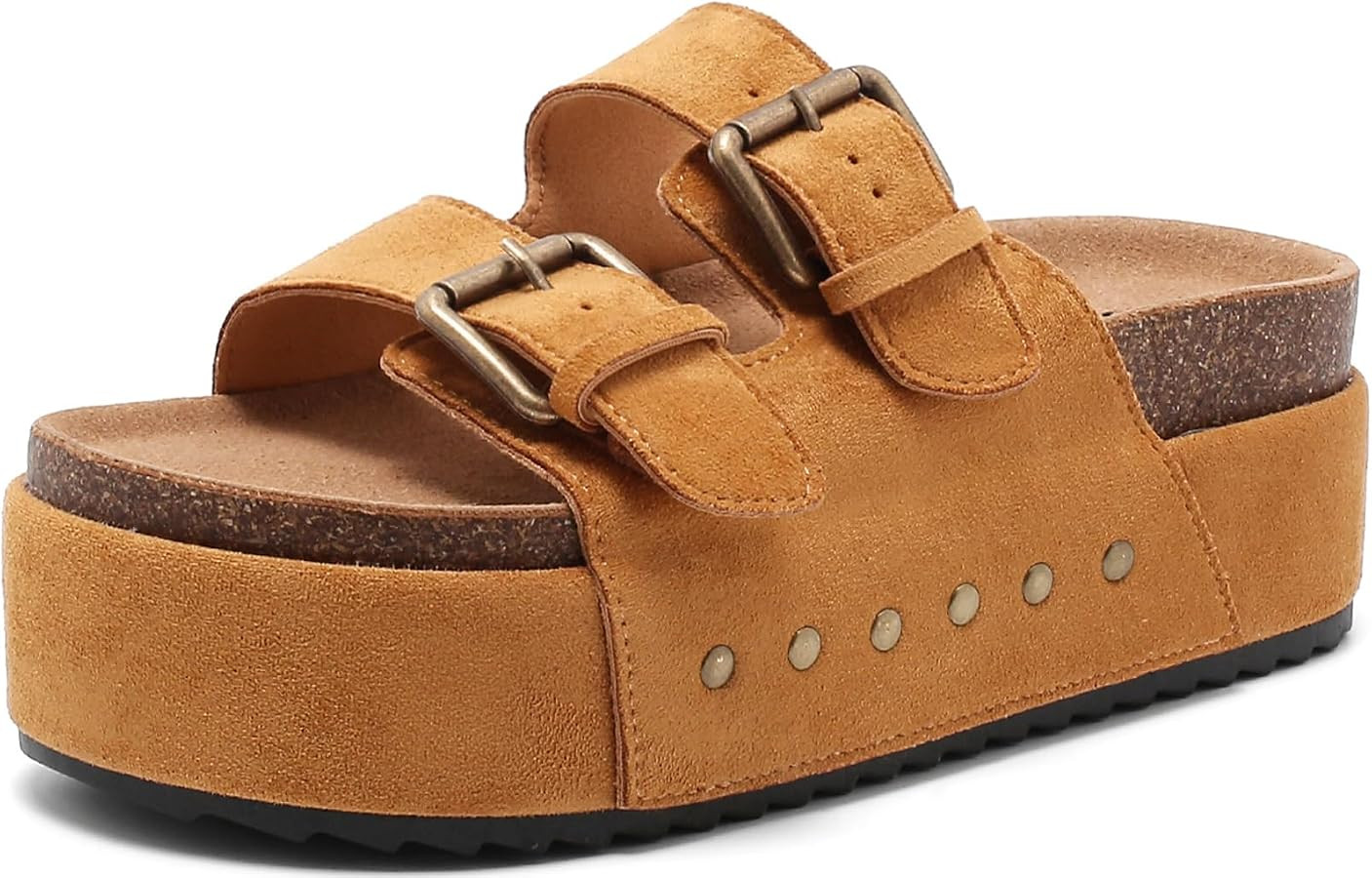 Women's Platform Clogs Sandals Cork Footbed with Comfort Double Buckles, Summer Platform Slides M... | Amazon (US)