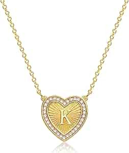 Fettero Initial Heart Necklace 18K Gold Filled Dainty Gold Filled Pave Cubic Zircon Letter Charm ... | Amazon (US)