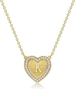 Fettero Initial Heart Necklace 18K Gold Filled Dainty Gold Filled Pave Cubic Zircon Letter Charm ... | Amazon (US)