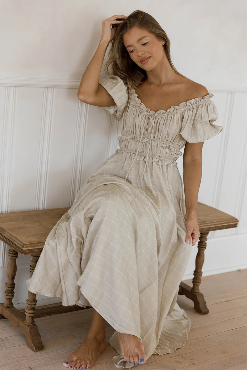 Sydnee Maxi Dress in Olive/Taupe Grid - Bump Friendly *10/15 PRE-ORDER | Worth Collective