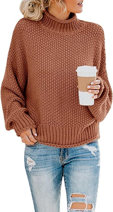 Saodimallsu Womens Turtleneck Oversized Sweaters Batwing Long Sleeve Pullover Loose Chunky Knit J... | Amazon (US)