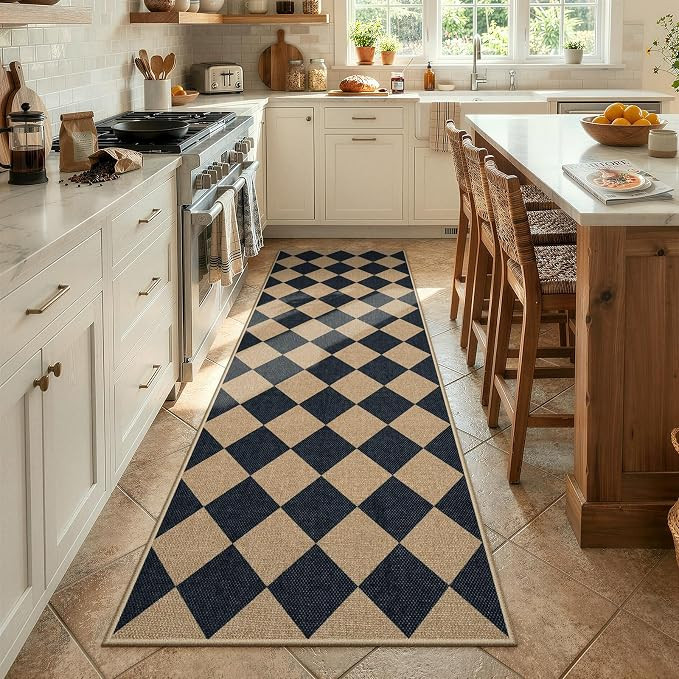 Lahome Colette Checkered Easy Jute Runner Rug, 2x8 Hallway Kitchen Runner Rug Non Slip Washable O... | Amazon (US)
