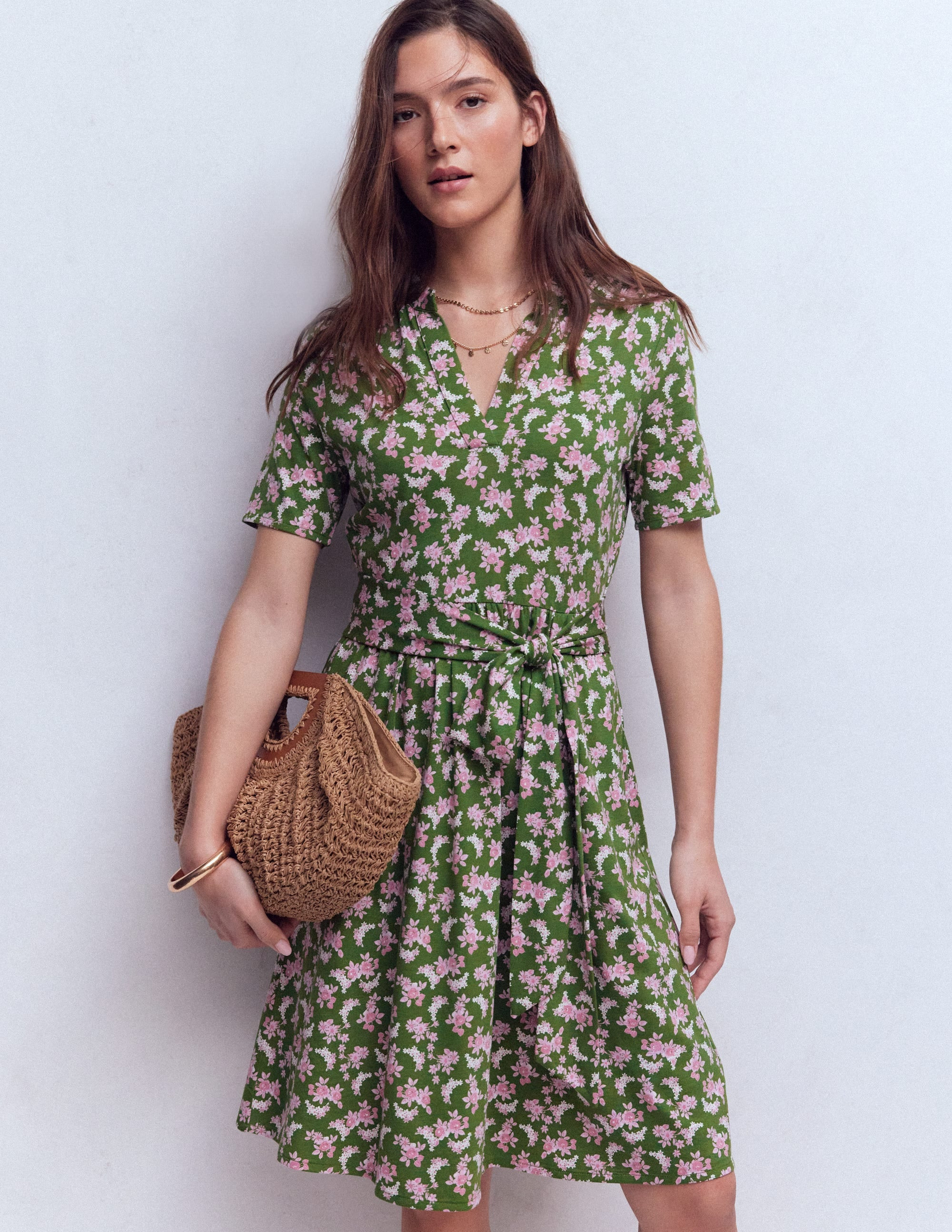 Daisy Flippy Jersey Dress-Promenade Green, Dainty Blooms | Boden (US)