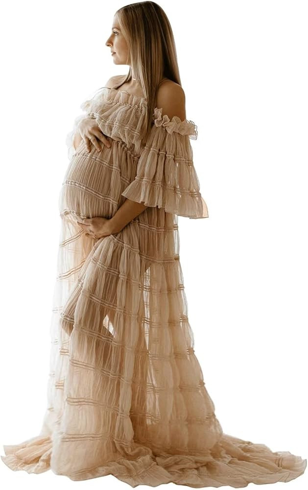 Tulle Maternity Dresses for Photoshoot Robes Off Shoulder Boho Baby Shower Pregnancy Gowns Bridal... | Amazon (US)