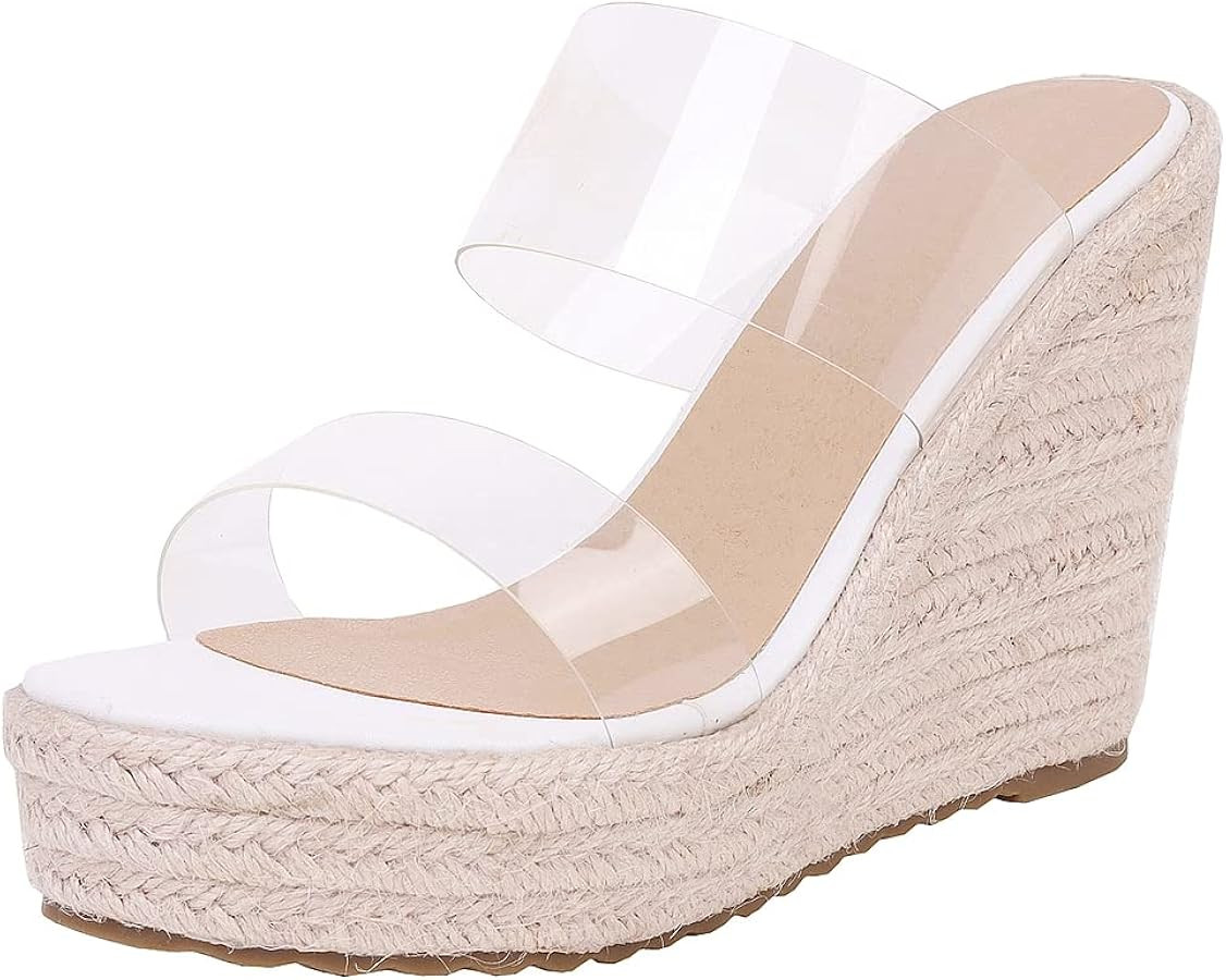 VARECOLA Women Clear Straps Espadrille Platform Wedge Heel Sandals Slide Open Toe Slip On Mule Su... | Amazon (US)