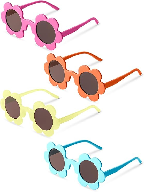 4 Pairs 5.71 In Summer Adult Flower Sunglasses Glasses Round UV Protection Colorful Eyewear for W... | Amazon (US)