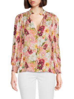 Alice + Olivia Reilly Faux Pearl Floral Blouse on SALE | Saks OFF 5TH | Saks Fifth Avenue OFF 5TH
