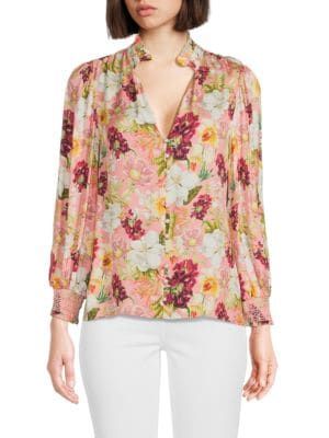 Alice + Olivia Reilly Faux Pearl Floral Blouse on SALE | Saks OFF 5TH | Saks Fifth Avenue OFF 5TH (Pmt risk)
