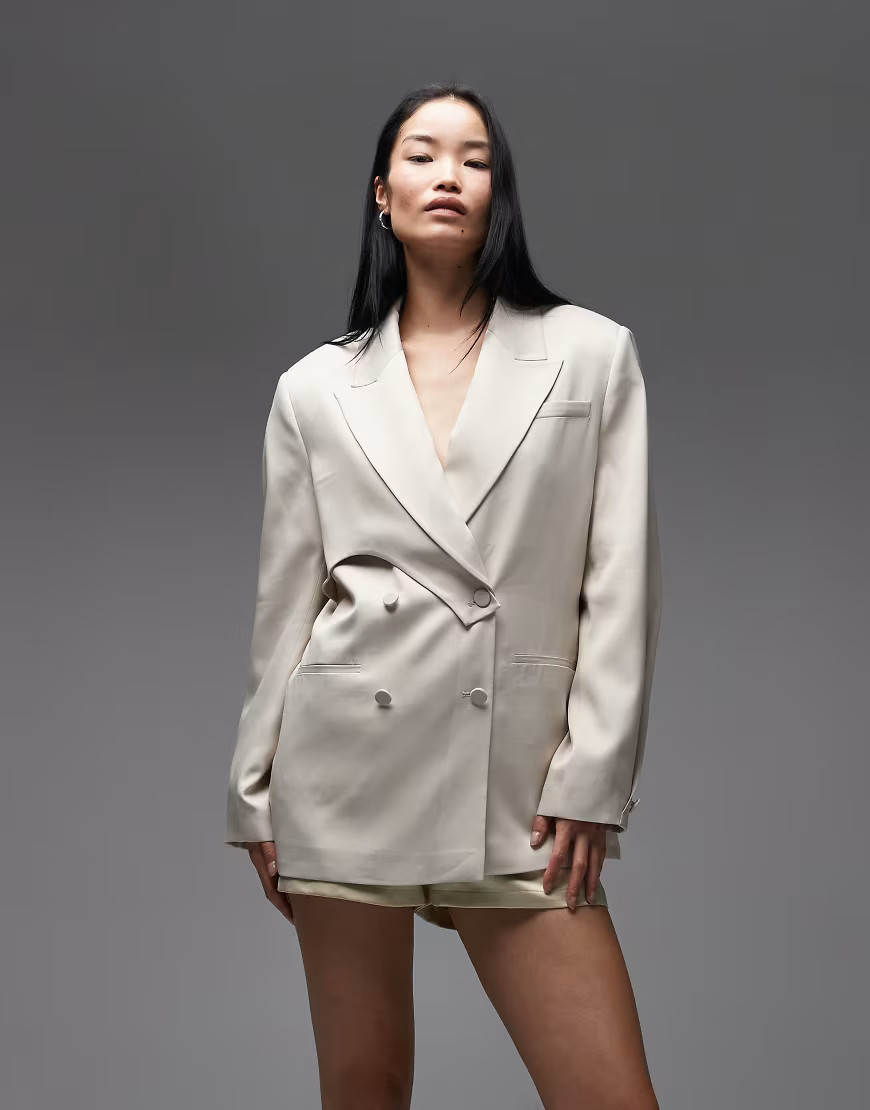 ASOS DESIGN tailored deconstructed satin blazer-White | ASOS (Global)