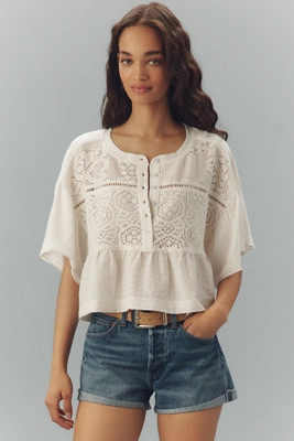 Pilcro Boxy Crochet Babydoll Blouse | Anthropologie (US)