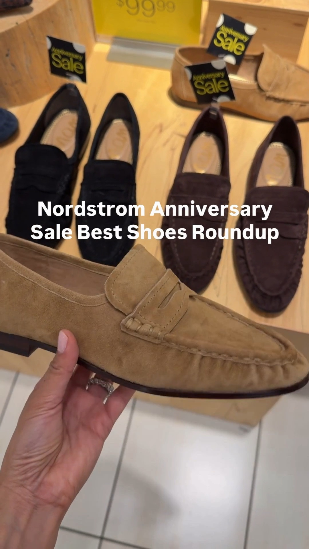 • if between sizes go down half in SE loafers
• I’m a 5.5 in the Steve Madden boots
• size 5 for Adidas and New Balance sneakers both fit slightly loose
• size big kids 4 for those Ugg boots = 5.5/6 women’s 

For the mesh flats if between sizes go up. Nordstorm anniversary sale shoes