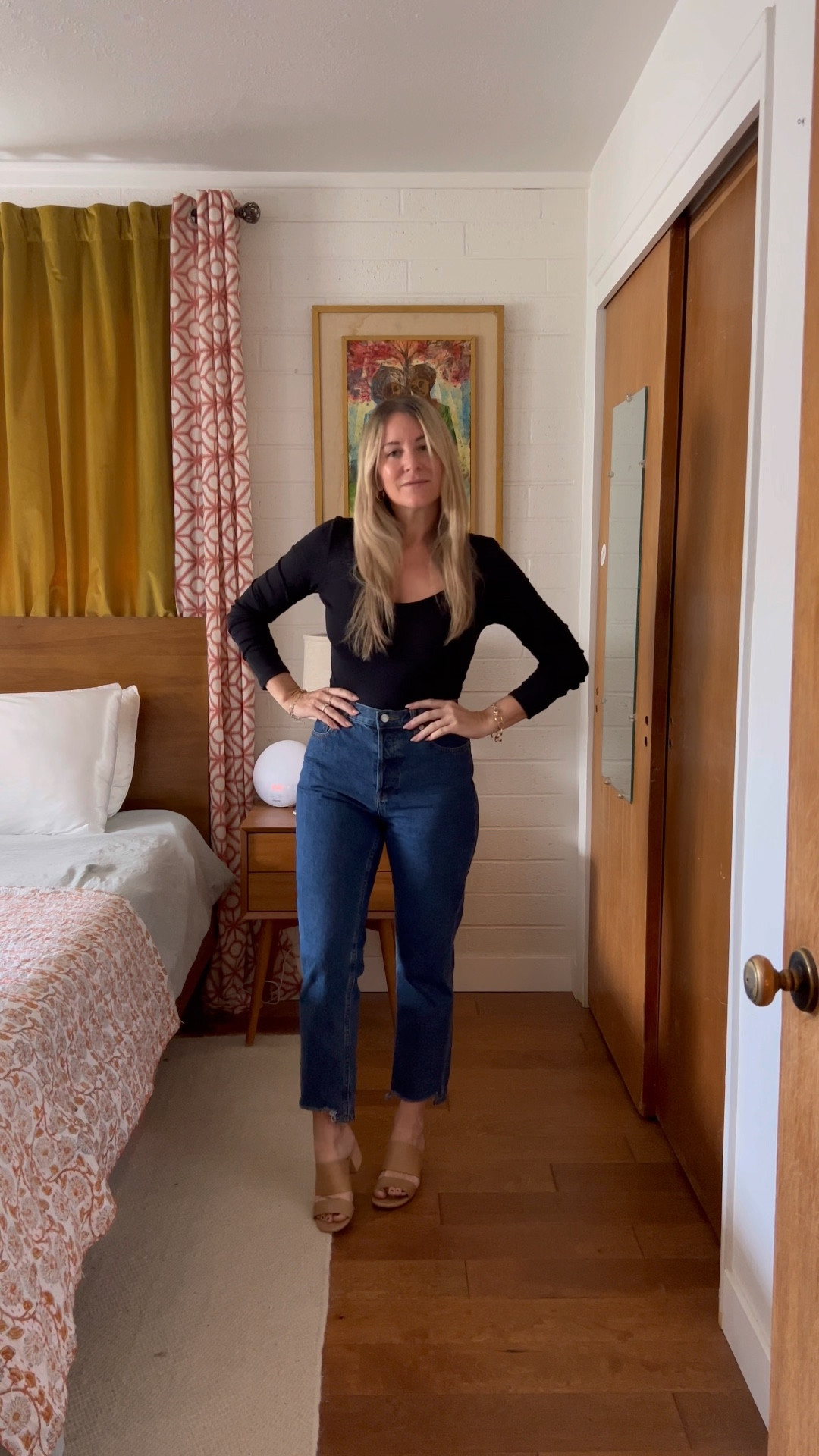 Classic 90s vibes with this black body suit and 90s Cheeky Denim from Everlane. I gave my jeans a chewed hem, they did not come this way, but it’s a simple DIY if you like the look. 🤗

#LTKstyletip #LTKSale #LTKFind