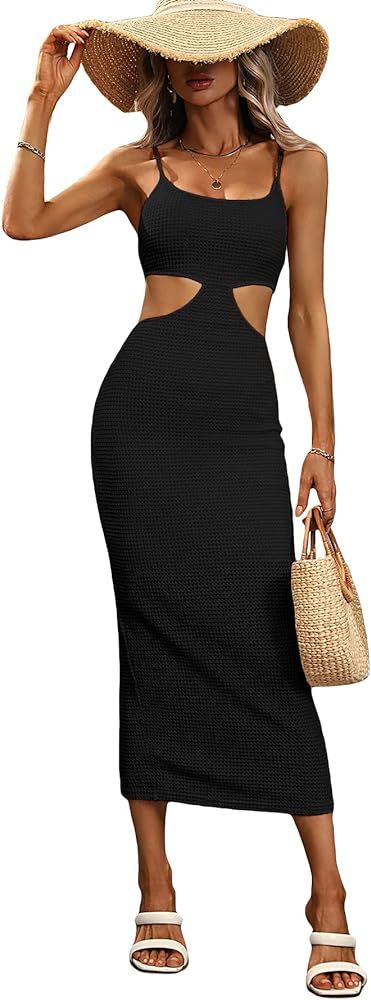 Milumia Waist Cut Out Midi Dress High Waist Pencil Bodycon Backless Sleeveless Summer Dresses for... | Amazon (US)