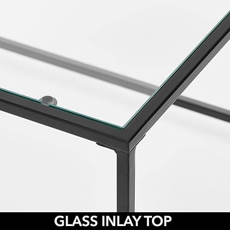mDesign Glass Top Coffee Table - Large Minimalistic Rectangular Geometric Metal Accent Furniture ... | Amazon (US)