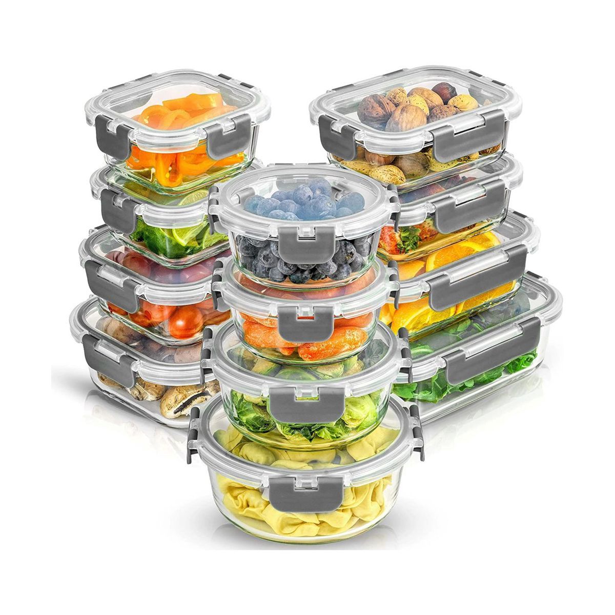 JoyFul by JoyJolt 24 Piece Glass Food Storage Containers with Leakproof Lids Set - Light Grey | Target