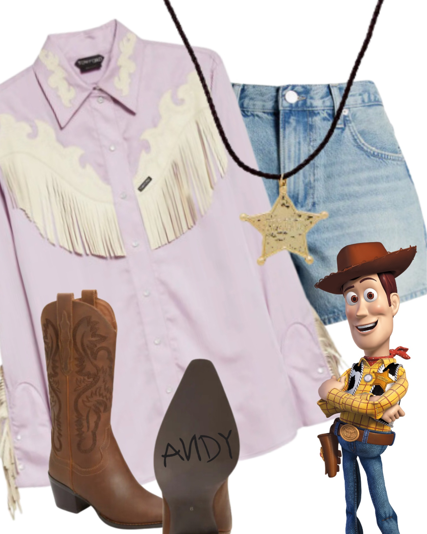 Playing dress up in my head. Someone please wear this outfit! 💕💕💕 #western #cowboy #cowgirl #toystory #pixar #pixarfest #disneybound #disneystyle #disneyoutfit #disneyootd #disneyland #fringe #cowboyboots #denimshorts #fringetop #westernoutfit 