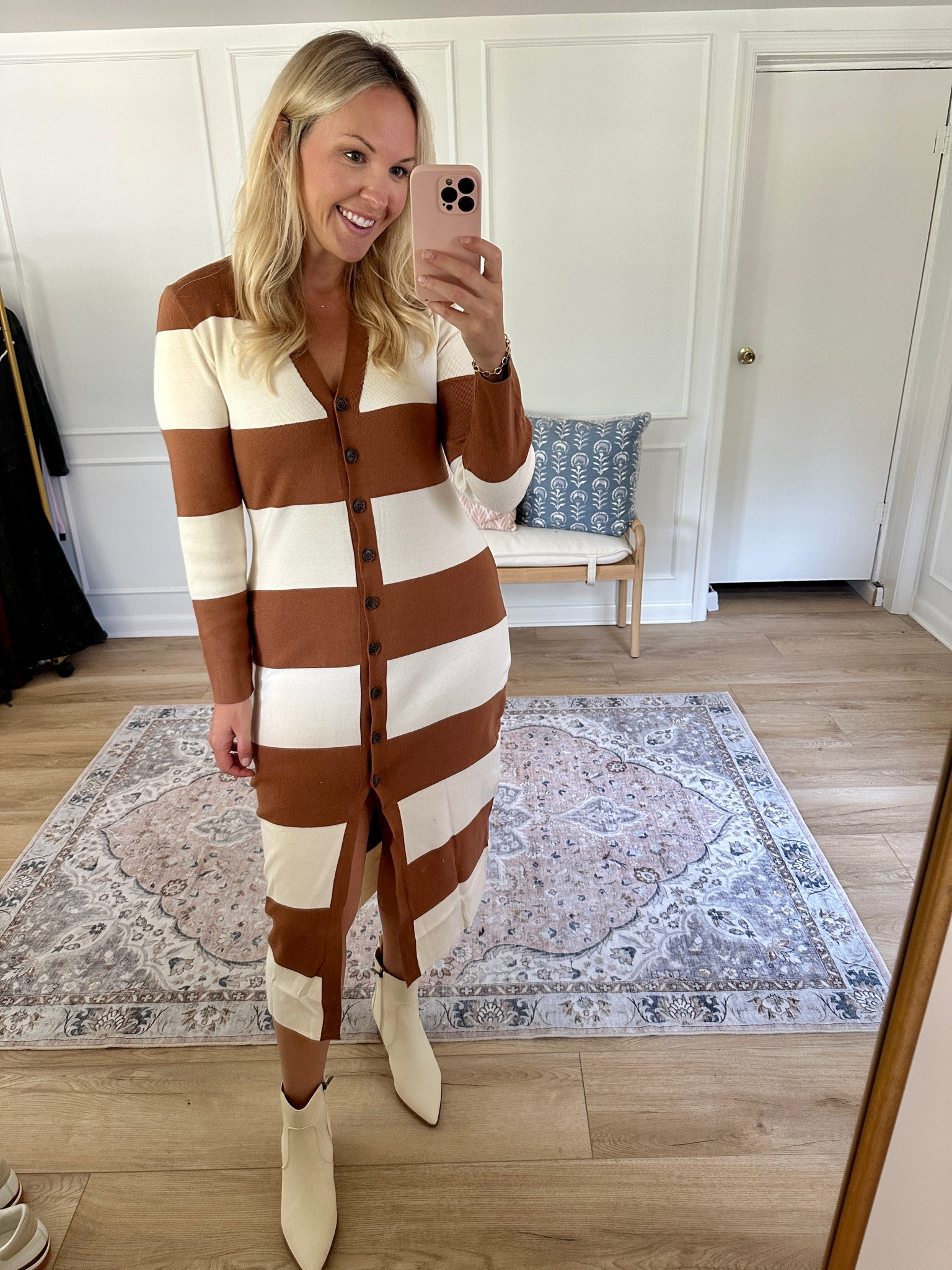 Striped sweater dress -wearing a large - fall outfit - date night outfit 

#LTKStyleTip #LTKMidsize #LTKSeasonal