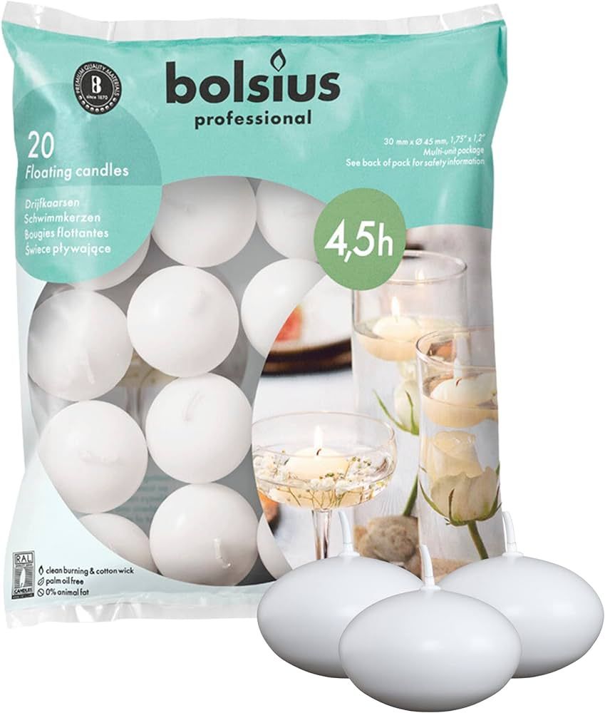 Bolsius White Floating Candles 1.75 Inch – 20 Pack Candle Set – 5+ Hours Burn Time – Premiu... | Amazon (US)