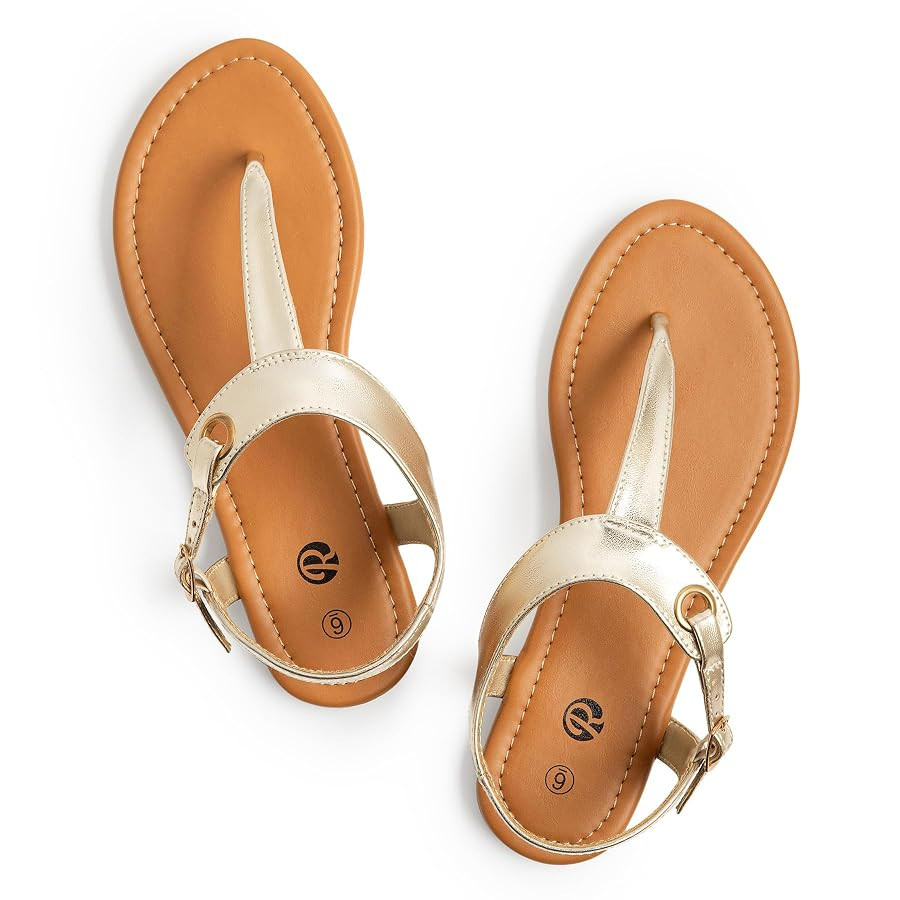 Rekayla Flat Thong Sandals with T-Strap and Adjustable Ankle Buckle for Women | Amazon (US)