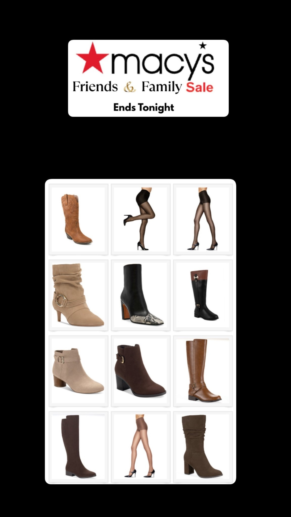 Macys Sale- Boots & Pantyhose 

#LTKStyleTip #LTKShoeCrush #LTKSaleAlert
