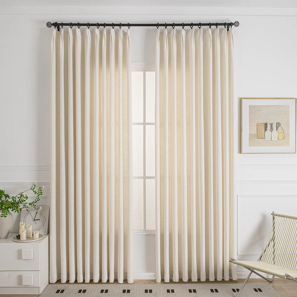 Cozy Heavyweight Linen Pinch Pleat Curtains | Custom Drapes for Living Room & Bedroom | IXA Curtains