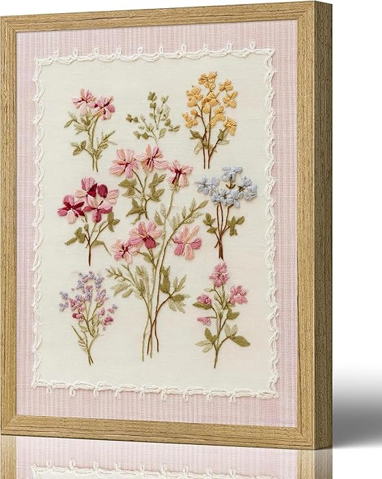 Framed Pink Wildflowers Canvas Wall Art Floral Nursery Painting Picture Wall Decor Boho Minimalis... | Amazon (US)