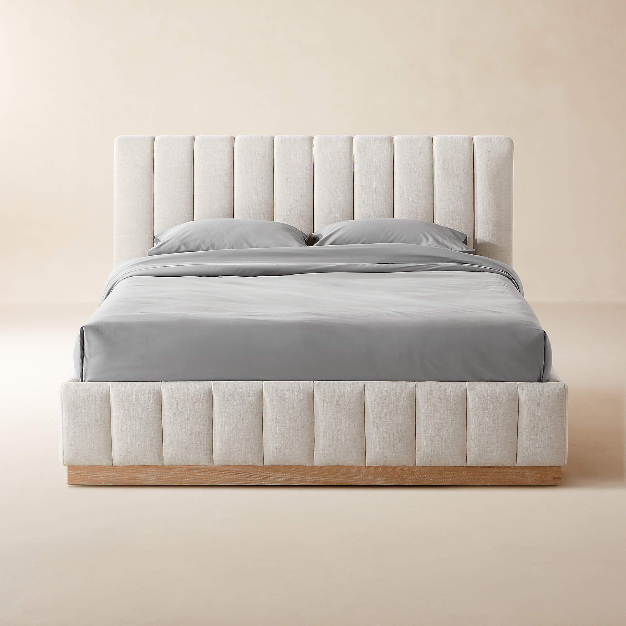 Forte Channeled White Performance Fabric Upholstered Queen Bed + Reviews | CB2 | CB2