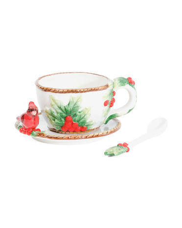 Holly Leaf Cup And Saucer Set | TJ Maxx