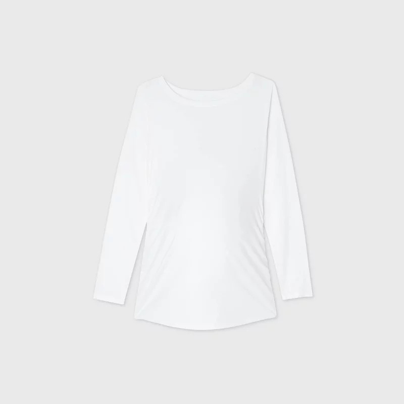 Long Sleeve Boat Neck Side Shirred Maternity T-Shirt - Isabel Maternity by Ingrid & Isabel™ | Target