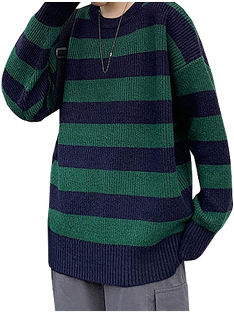 LifeShe Women's Men Striped Sweater Pullovers Oversized Knitted Jumpers Sweatershirts Streetwear | Amazon (US)