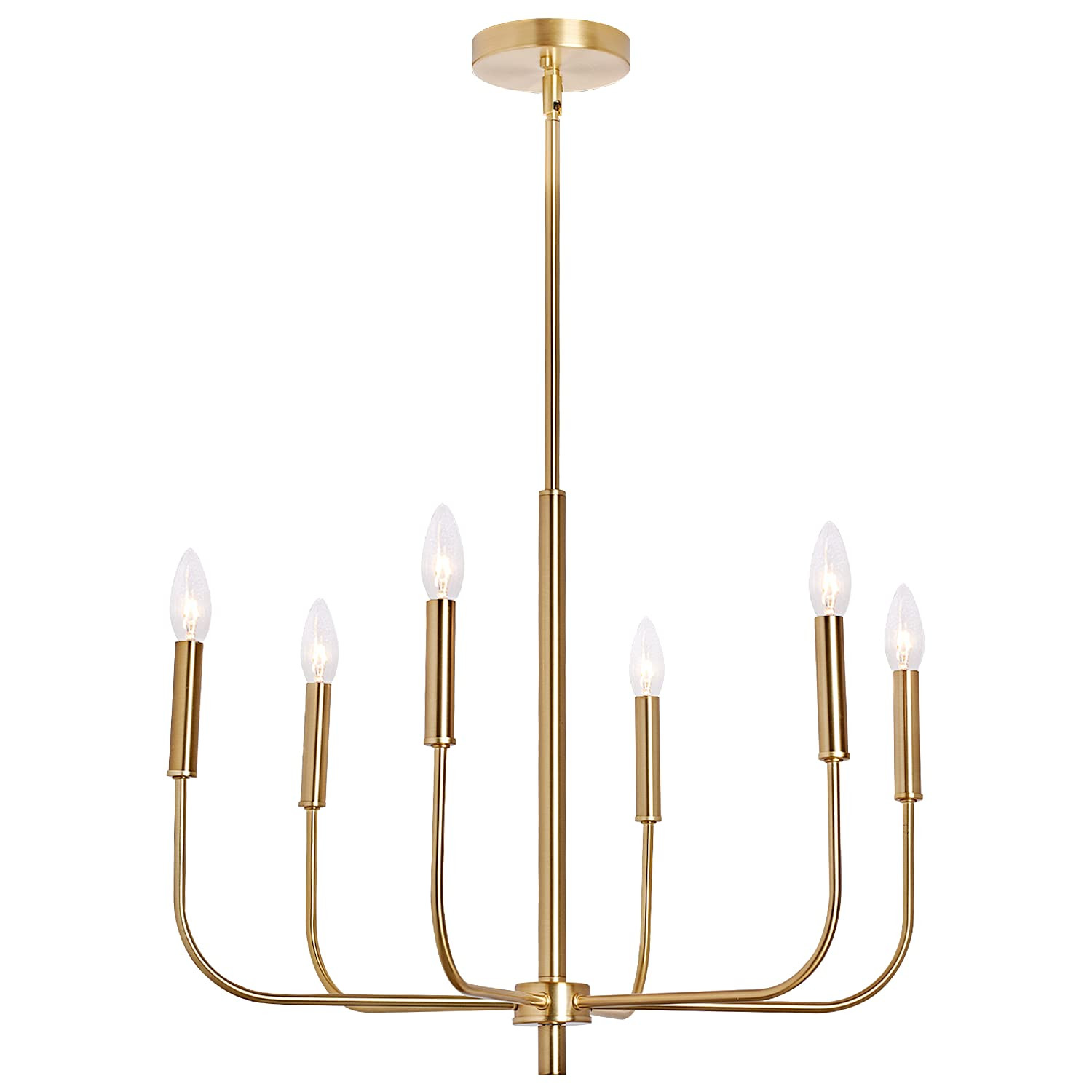 MOTINI 6 Lights Brushed Brass Chandelier Lighting Fixture for Dining Room Adjustable Height Metal Pe | Amazon (US)