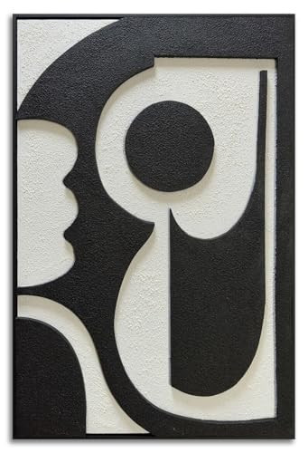 zoinart Minimalist Black and White Thick Textured Plaster Wall Art, Black White Framed Artwork Wall for Home Decor, Modern Monochrome Relief Art | Amazon (US)